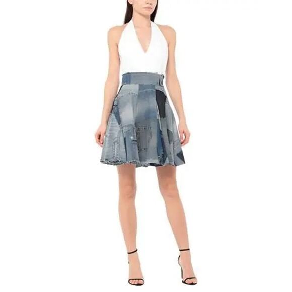 NWT DOLCE & GABBANA Blue Denim Patchwork Skirt IT 46 US XL - Picture 3 of 6